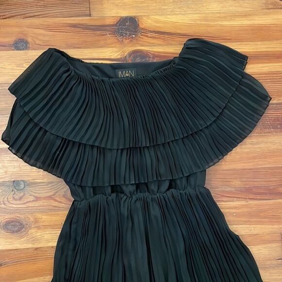 IMAN Black Pleated Color Block Maxi Dress Size Medium Lined - Picture 4 of 12